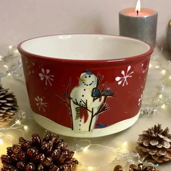 Snowman Christmas Dish Perfect for Dips, Nuts or Candy beautiful red - Picture 1 of 8